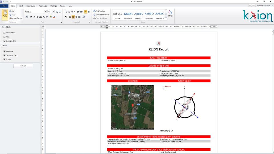 KLION software for inclinometers and extensometers